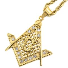 **COI Gold Tone Titanium Masonic Freemason Pendant With Cubic Zirconia-9293