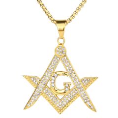 **COI Gold Tone Titanium Masonic Freemason Pendant With Cubic Zirconia-9294