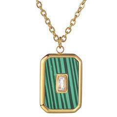 **COI Gold Tone Titanium Necklace With Malachite & Cubic Zirconia(Length: 18.5 inches)-9295