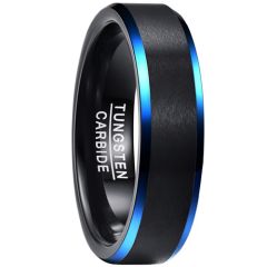 **COI Tungsten Carbide Black Blue Beveled Edges Ring-9308