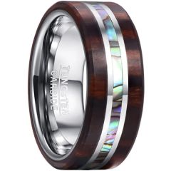 **COI Tungsten Carbide Pipe Cut Flat Ring With Abalone Shell & Wood-9314