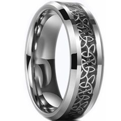 **COI Tungsten Carbide Trinity Knots Beveled Edges Ring With Carbon Fiber-9330AA