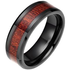 **COI Black Ceramic Beveled Edges Ring With Wood-9331AA