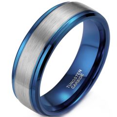 **COI Tungsten Carbide Blue Silver Step Edges Ring-9335AA