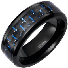 **COI Black Ceramic Beveled Edges Ring With Carbon Fiber-9341AA