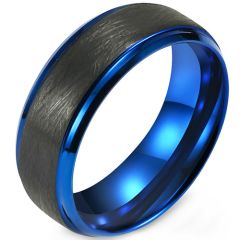 **COI Tungsten Carbide Black Blue Sandblasted Beveled Edges Ring-9353