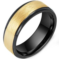 **COI Tungsten Carbide Black Gold Tone Sandblasted Beveled Edges Ring-9354
