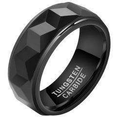 **COI Black Tungsten Carbide Faceted Step Edges Ring-9355