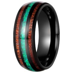 **COI Black Tungsten Carbide Green Crushed Opal & Wood Dome Court Ring-9356