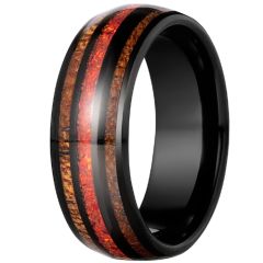 **COI Black Tungsten Carbide Red Crushed Opal & Wood Dome Court Ring-9357