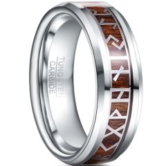 **COI Tungsten Carbide Beveled Edges Wood Ring With Runes-9371