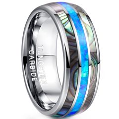 **COI Tungsten Carbide Crushed Opal & Abalone Shell Dome Court Ring-9373