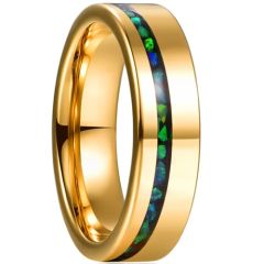**COI Gold Tone Tungsten Carbide Crushed Opal Pipe Cut Flat Ring-9375