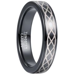 **COI Black Tungsten Carbide 4mm Celtic Pipe Cut Flat Ring-9378