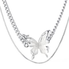 **COI Titanium Necklace With Black/White Butterfly(Length: 18.1 inches)-9394