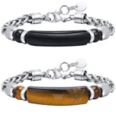 **COI Titanium Tiger Eye/Black Onyx Bracelet With Steel Clasp(Length: 8.27 inches)-9397