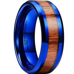 **COI Blue Tungsten Carbide Beveled Edges Ring With Wood-9399
