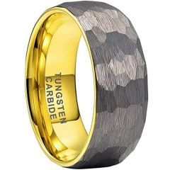 **COI Tungsten Carbide Gold Tone Silver Hammered Dome Court Ring-9401