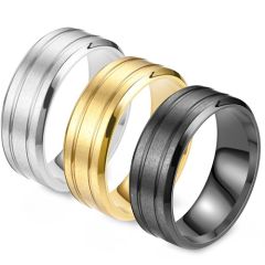 **COI Titanium Black/Gold Tone/Silver Double Grooves Beveled Edges Ring-9414