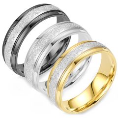 **COI Titanium Black/Gold Tone/Silver Sandblasted Double Grooves Ring-9432