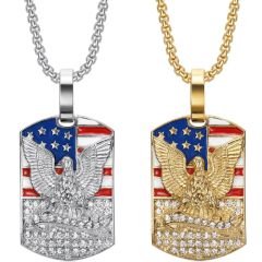 **COI Titanium Gold Tone/Silver American Flag & Eagle Tag Pendant-9442