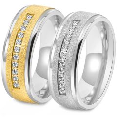 **COI Titanium Silver/Gold Tone Silver Beveled Edges Ring With Cubic Zirconia-9443