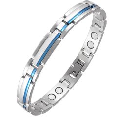**COI Titanium Blue Silver Bracelet With Steel Clasp(Length: 8.46 inches)-9450