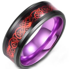 **COI Titanium Black Green/Red/Purple/Blue Red Dragon Beveled Edges Ring-9459