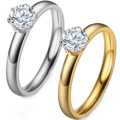 **COI Titanium Gold Tone/Silver Solitaire Ring With Cubic Zirconia-9468