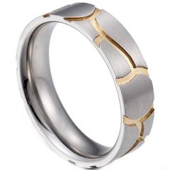 **COI Titanium Gold Tone Silver Grooves Ring-9480