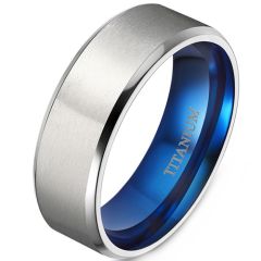 **COI Titanium Blue Silver Beveled Edges Ring-9486