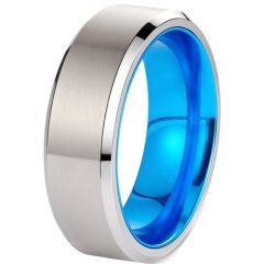 **COI Titanium Blue Silver Beveled Edges Ring-9486