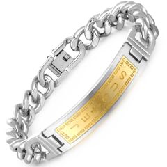 **COI Titanium Gold Tone Silver Jesus Bracelet With Steel Clasp(Length: 8.66 inches)-9494