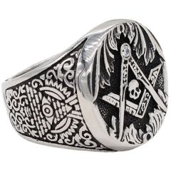 **COI Titanium Black Silver Masonic Freemason Skull Ring-9496