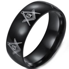 **COI Black Titanium Masonic Freemason Dome Court Ring-9497