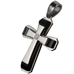 **COI Titanium Black Silver Cross Pendant With Cubic Zirconia-9499