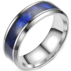 **COI Titanium Beveled Edges Ring With Blue Camo-9509