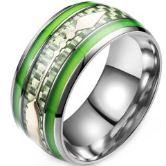 **COI Titanium Silver Green Arrows Dome Court Ring With Carbon Fiber-9512