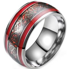 **COI Titanium Silver Red Black Dragon Dome Court Ring With Carbon Fiber-9513
