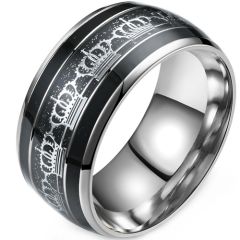 **COI Titanium Black Silver Crowns Dome Court Ring With Meteorite-9514