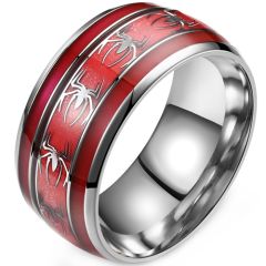 **COI Titanium Silver Red Spider Dome Court Ring-9515