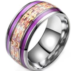 **COI Titanium Purple Silver Dome Court Ring With Rose Camo-9520