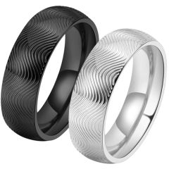 **COI Titanium Black/Silver Dome Court Ring With Wave-9527