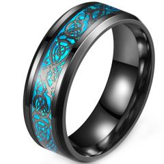 **COI Black Titanium Dragon Beveled Edges Ring With Blue Carbon Fiber-9530