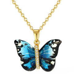 **COI Gold Tone Titanium Butterfly Pendant With Cubic Zirconia-9556