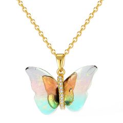 **COI Gold Tone Titanium Butterfly Pendant With Cubic Zirconia-9557