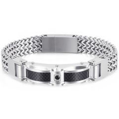 **COI Titanium Gold Tone/Silver Carbon Fiber Cubic Zirconia Bracelet With Steel Clasp(Length: 9.06 inches)-9562