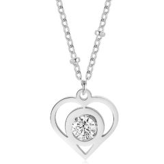 **COI Titanium Rose/Gold Tone/Silver Heart Necklace With Cubic Zirconia(Length: 23.6 inches)-9665