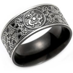 **COI Titanium Black Silver Dragon Celtic Ring-9671