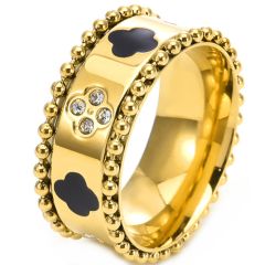 **COI Gold Tone Titanium Ring With Black Onyx and Cubic Zirconia-9673